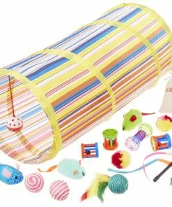 Frisco Plush, Teaser, Ball & Tunnel Variety Pack Cat Toy with Catnip, 25 count