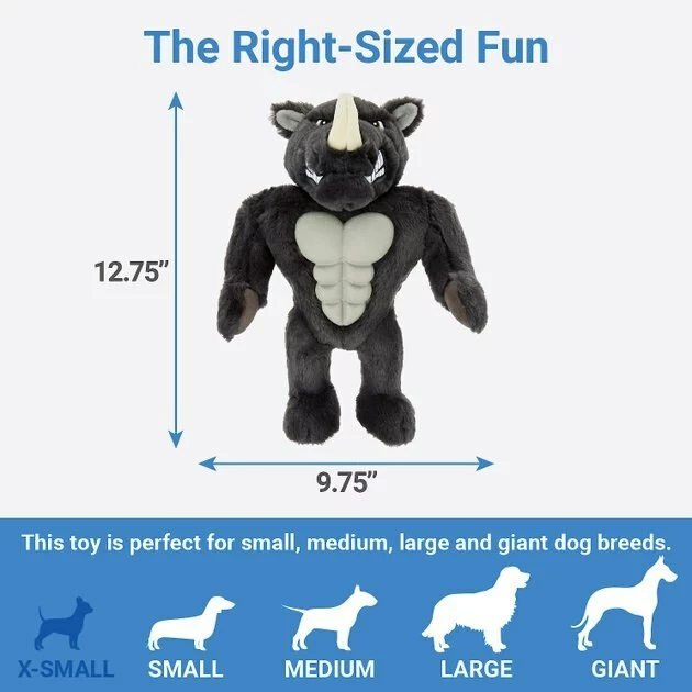 Frisco Muscle Plush Squeaking Rhino Dog Toy 4 Frisco Muscle Plush Squeaking Rhino Dog Toy - Image 2