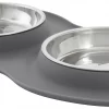 Frisco Double Stainless Steel Dog & Cat Bowl with Silicone Mat, Light Gray, 1.75 Cups 1 Frisco Double Stainless Steel Dog & Cat Bowl with Silicone Mat, Light Gray, 1.75 Cups -The Frisco Store 215986 MAIN. SY630 V1591020063