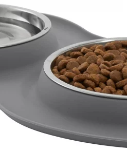 Frisco Double Stainless Steel Dog & Cat Bowl with Silicone Mat, Light Gray, 1.75 Cups -The Frisco Store 215986 PT2. SY630 V1591020064