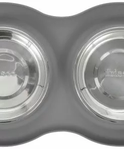 Frisco Double Stainless Steel Dog & Cat Bowl with Silicone Mat, Light Gray, 1.75 Cups -The Frisco Store 215986 PT3. SY630 V1591020066