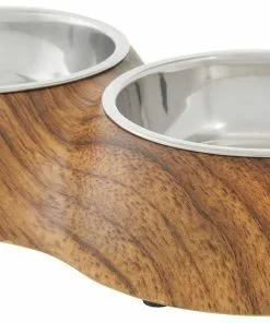 Frisco Double Stainless Steel Bowl, Wood Design, 0.75 Cup