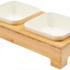 Frisco Square Melamine Dog & Cat Bowl Set with Bamboo Stand