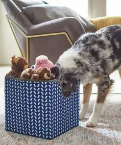 Frisco Square Collapsible Pet Toy Storage Bin, Navy Herringbone -The Frisco Store 250566 PT3. SY630 V1615572181