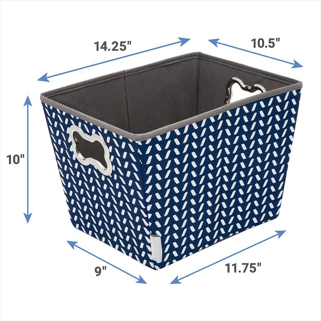 Frisco Rectangle Collapsible Pet Toy Storage Bin, Navy Herringbone 5 Frisco Rectangle Collapsible Pet Toy Storage Bin, Navy Herringbone - Image 3