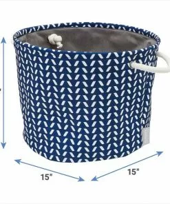 Frisco Round Collapsible Pet Toy Storage Bin, Navy Herringbone -The Frisco Store 250583 PT2. SY630 V1613773007