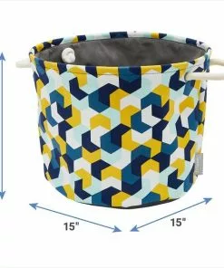 Frisco Round Collapsible Pet Toy Storage Bin, Yellow Geometric -The Frisco Store 250587 PT2. SY630 V1613774811