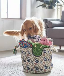 Frisco Round Collapsible Pet Toy Storage Bin, Tan Novelty Paws -The Frisco Store 250589 PT3. SY630 V1615579890