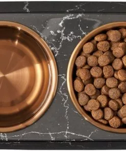 Frisco Copper Stainless Steel Double Dog & Cat Bowls with Black Marble Stand, 0.75 Cups -The Frisco Store 253058 PT5. SY630 V1616595394