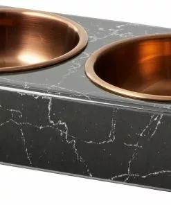 Frisco Copper Stainless Steel Double Dog & Cat Bowls with Black Marble Stand, 0.75 Cups -The Frisco Store 253058 PT6. SY630 V1616595467
