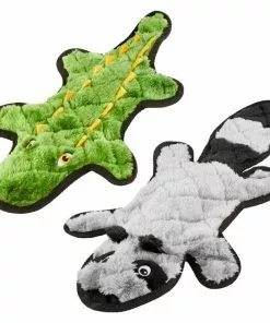 Frisco Flat Plush Squeaking Alligator Dog Toy, Medium & Frisco Flat Plush Squeaking Raccoon Dog Toy, Medium