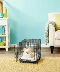 Frisco Fold & Carry Single Door Collapsible Wire Dog Crate & Frisco Quilted Dog Crate Mat, Ivory -The Frisco Store 255487 PT2. SY630 V1604078438