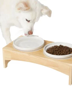 Frisco Ceramic Dog & Cat Double Diner with Elevated Wood Stand, 1.87 Cups