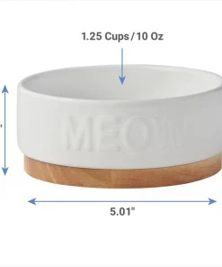 Frisco Round Meow Non-skid Ceramic Cat Bowl with Wood Base, 1.25 cups -The Frisco Store 256078 PT1. SY630 V1616696853