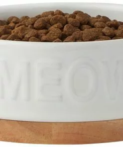 Frisco Round Meow Non-skid Ceramic Cat Bowl with Wood Base, 1.25 cups -The Frisco Store 256078 PT3. SY630 V1615313181