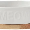Frisco Oval Meow Non-skid Ceramic Cat Bowl with Wood Base, 1 Cup -The Frisco Store 256080 MAIN. SY630 V1615300007
