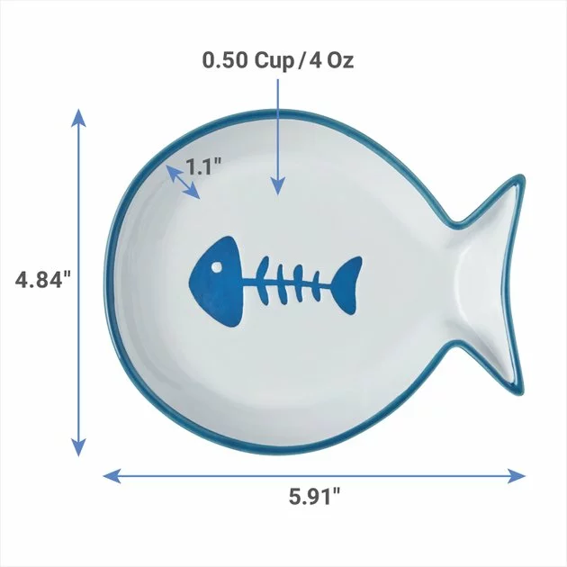 Frisco Fish Shaped Non-skid Ceramic Cat Dish, 0.62 Cups 4 Frisco Fish Shaped Non-skid Ceramic Cat Dish, 0.62 Cups - Image 2