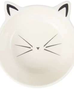 Frisco Cat Face Non-skid Ceramic Dog Bowl, White, 1.25 Cups