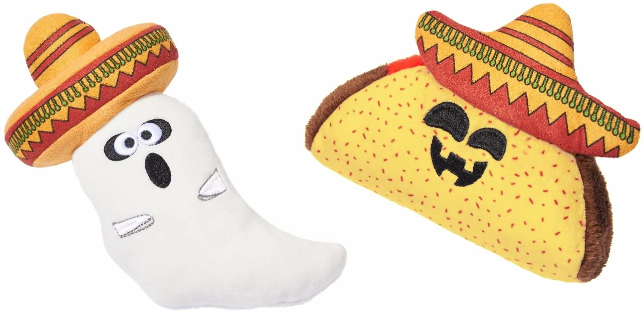 Frisco Halloween Fiesta Ghost & Taco Plush Squeaky Dog Toy, 2 count 3 Frisco Halloween Fiesta Ghost & Taco Plush Squeaky Dog Toy, 2 count