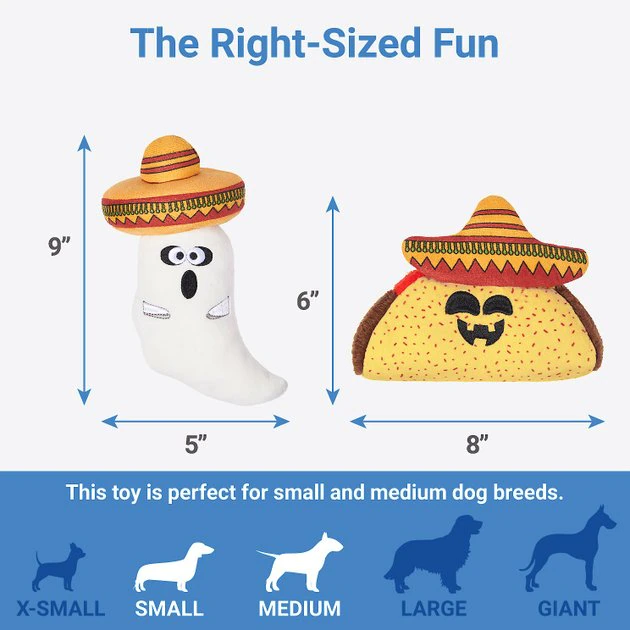 Frisco Halloween Fiesta Ghost & Taco Plush Squeaky Dog Toy, 2 count 4 Frisco Halloween Fiesta Ghost & Taco Plush Squeaky Dog Toy, 2 count - Image 2