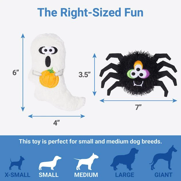 Frisco Halloween Spider & Ghost Plush Squeaky Dog Toy, 2 count 4 Frisco Halloween Spider & Ghost Plush Squeaky Dog Toy, 2 count - Image 2