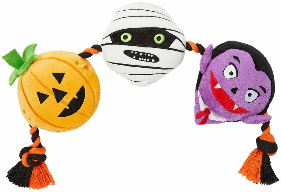 Frisco Halloween Haunted Friends Plush with Rope Squeaky Dog Toy 3 Frisco Halloween Haunted Friends Plush with Rope Squeaky Dog Toy