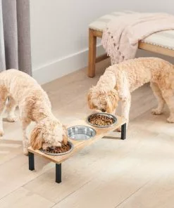 Frisco Dark Wooden Triple Elevated Stainless Steel Dog & Cat Bowl -The Frisco Store 277570 PT2. SY630 V1630345911