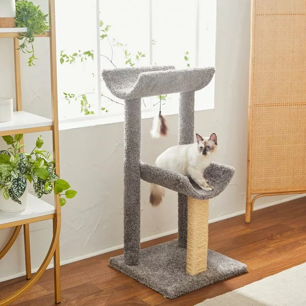 Frisco 40-in Real Carpet Tri-post Cat Tree, Gray 3 Frisco 40-in Real Carpet Tri-post Cat Tree, Gray