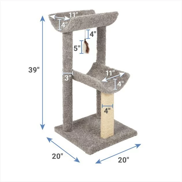 Frisco 40-in Real Carpet Tri-post Cat Tree, Gray 4 Frisco 40-in Real Carpet Tri-post Cat Tree, Gray - Image 2