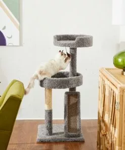 Frisco 44-in Real Carpet Cat Tree with Replaceable Corrugate Scratcher