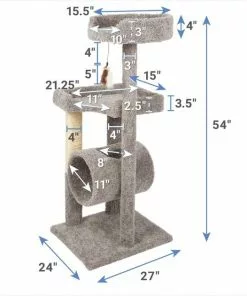 Frisco 54-in Real Carpet Cat Tree with Tunnel and Square Perches, Gray -The Frisco Store 282767 PT1. SY630 V1628879687