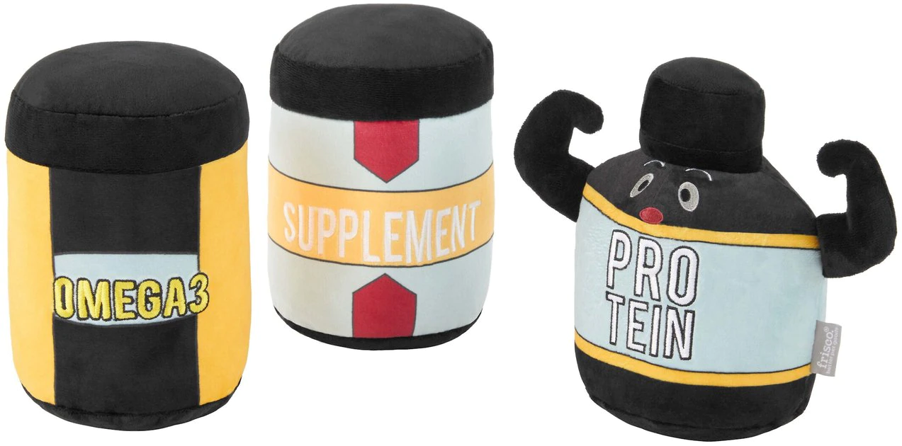 Frisco Protein Powder Plush Squeaky Dog Toy, 3 count 3 Frisco Protein Powder Plush Squeaky Dog Toy, 3 count