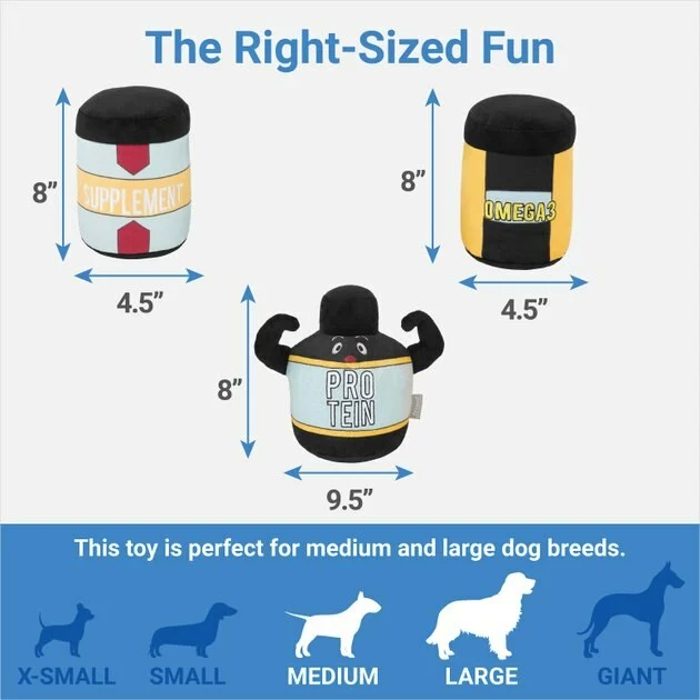 Frisco Protein Powder Plush Squeaky Dog Toy, 3 count 4 Frisco Protein Powder Plush Squeaky Dog Toy, 3 count - Image 2