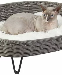 Frisco Elevated Rectangle Wicker Dog & Cat Bed with Eyelash Faux Fur Cushion -The Frisco Store 296678 PT2. SY630 V1633727736