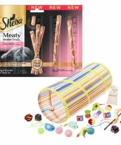 Sheba||Frisco Sheba Meaty Tender Sticks Salmon Flavored Cat Treats, 5 count + Frisco Plush, Teaser, Ball & Tunnel Variety Pack Cat Toy with Catnip, 25 count