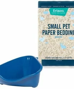 Frisco Corner Litter Box, Navy, X-Small + Small Animal Bedding, White
