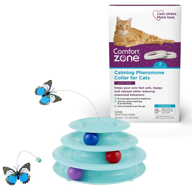 Frisco||Comfort Zone Frisco Cat Tracks Butterfly Toy + Comfort Zone On-The-Go Breakaway Calming Collar for Cats 3 Frisco||Comfort Zone Frisco Cat Tracks Butterfly Toy + Comfort Zone On-The-Go Breakaway Calming Collar for Cats