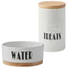 Frisco Ceramic Bowl with Wood Base, 2.5 Cups + Treat Jar, 4 Cups