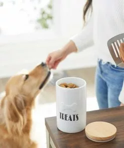 Frisco Ceramic Dog Bowl with Wood Base, 2.5 Cups + Treat Jar, 4 Cups -The Frisco Store 302418 PT8. SY630 V1623046043