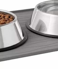 Frisco Silicone Food Mat, Gray, Large + Bones Non-skid Ceramic Dog Bowl -The Frisco Store 302516 PT3. SY630 V1623081157