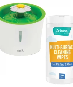 Catit||Frisco Catit Flower Plastic Fountain, 100-oz + Frisco Pet Toy & Bowl Cleaning Wipes