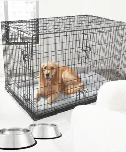 Frisco Fold & Carry Double Door Collapsible Wire Dog Crate & Mat Kit + Stainless Steel Bowl, 4.75-cup, 2 count