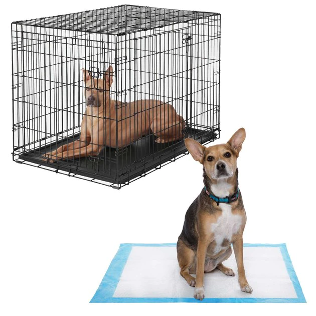 Frisco Heavy Duty Fold & Carry Double Door Collapsible Wire Crate & Mat Kit, + Extra Large Dog Training & Potty Pads, 28 x 34-in, 150 count, Unscented 3 Frisco Heavy Duty Fold & Carry Double Door Collapsible Wire Crate & Mat Kit, + Extra Large Dog Training & Potty Pads, 28 x 34-in, 150 count, Unscented