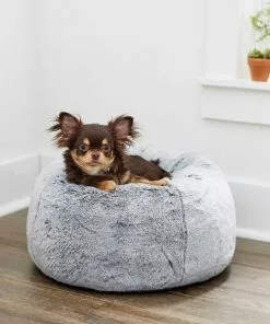 Frisco Plush Pouf Pillow Bed, Large + Marble Print Stainless Steel Double Elevated Dog Bowl, 3 Cups, Gold Stand -The Frisco Store 303534 PT4. SY630 V1625176786
