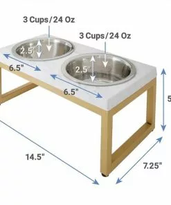 Frisco Plush Pouf Pillow Bed, Large + Marble Print Stainless Steel Double Elevated Dog Bowl, 3 Cups, Gold Stand -The Frisco Store 303534 PT7. SY630 V1625175763