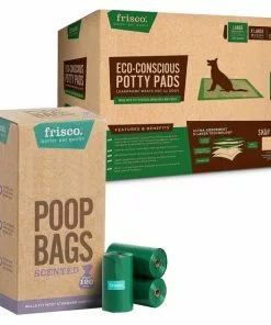 Frisco Refill Poop Bags, Scented, 120 count + Eco-Conscious Dog Training & Potty Pads, 22 x 23-in, 50 count, Unscented