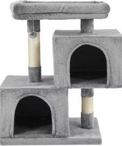 Frisco Self Warming Bolster Round Bed, Gray + 33-in Faux Fur Cat Tree & Condo, Gray -The Frisco Store 303574 PT4. SY630 V1623049340
