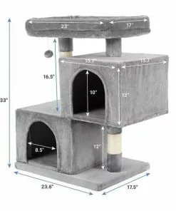 Frisco Self Warming Bolster Round Bed, Gray + 33-in Faux Fur Cat Tree & Condo, Gray -The Frisco Store 303574 PT5. SY630 V1623035543