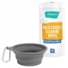 Frisco Silicone Collapsible Travel Bowl with Carabiner, Gray, 1.5 Cups + Pet Toy & Bowl Cleaning Wipes