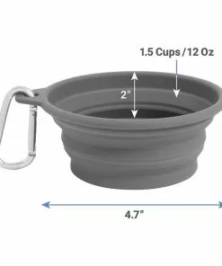 Frisco Silicone Collapsible Travel Bowl with Carabiner, Gray, 1.5 Cups + Pet Toy & Bowl Cleaning Wipes -The Frisco Store 303616 PT2. SY630 V1623048160